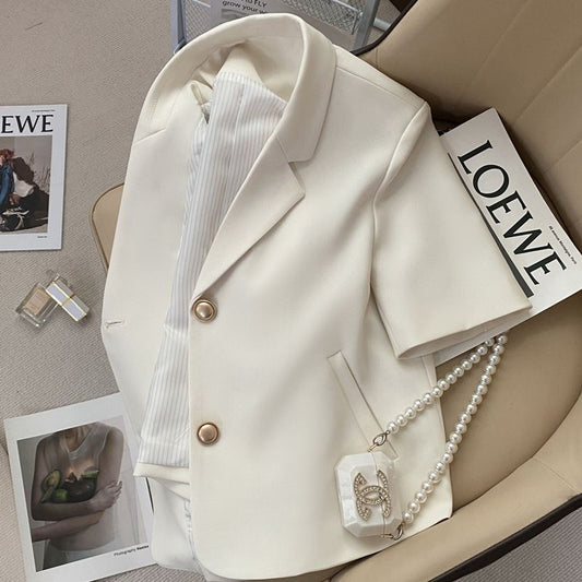 Creamy-white Short-sleeved Suit Jacket For Women's