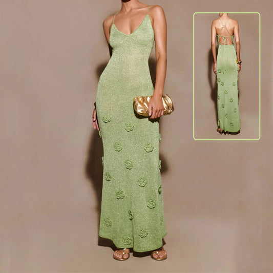 Knitted Flowers Suspenders Dress Crochet Glitter Bodycon Dresses For Women