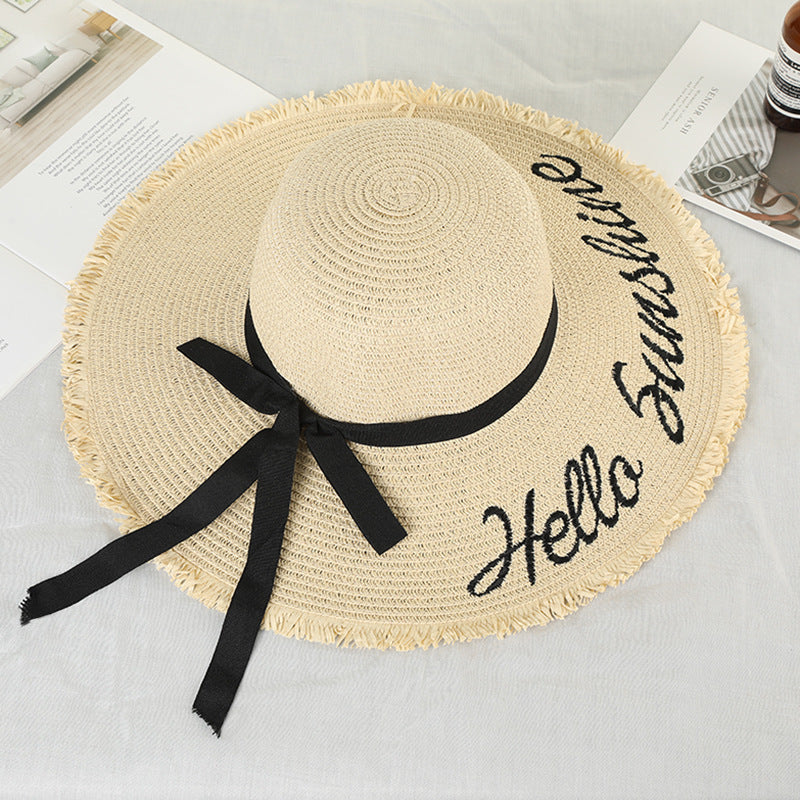 Lace Up Large Brim Straw Hat Beach Caps Women