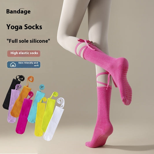 Anti-slip Cross Lace-up Yoga Pilates Dance Dopamine Sports Wear Mid-calf Socks