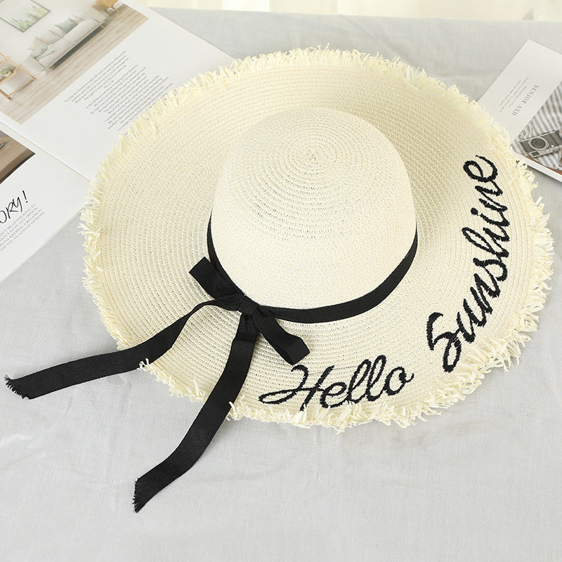 Lace Up Large Brim Straw Hat Beach Caps Women