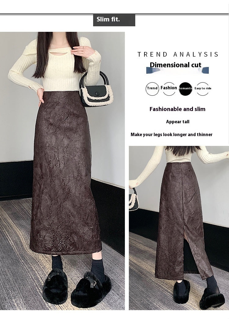 Pleated Retro Skirt Women's Split Long Skirt