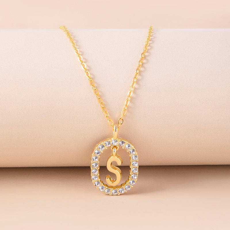 Gold Initial Pendant Necklace – Shine with Your Letter  Crystal Letter Necklace Gold Name Initial Alphabet Oval Pendant Necklaces For Women