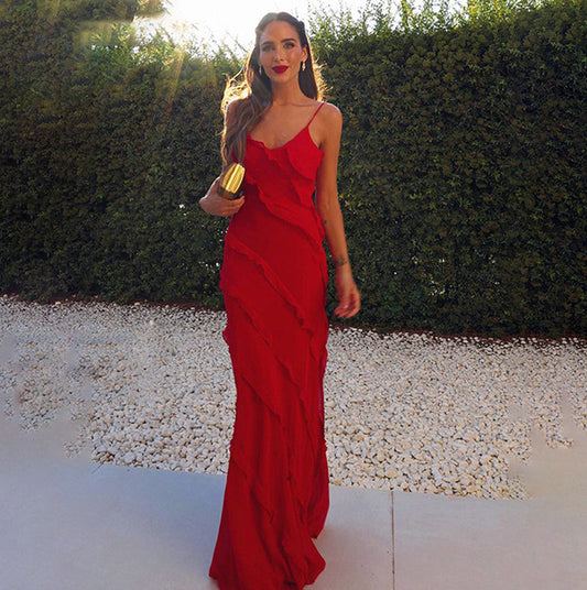 Chiffon Long With Suspender Elegant Party Wear Dress For Women's