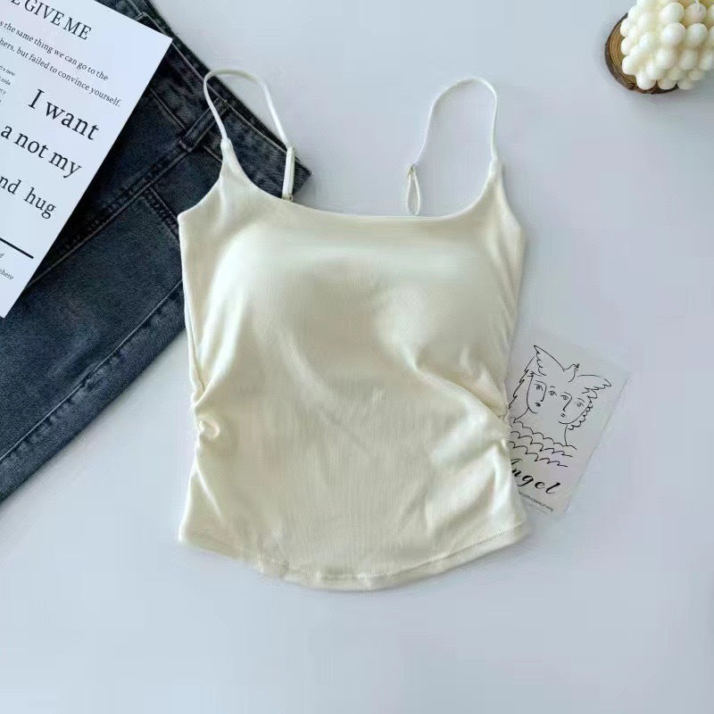 Pure Color Casual Versatile Sling Pleated With Chest Pad Vest