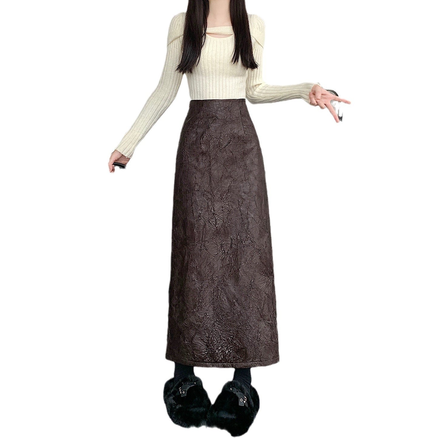 Pleated Retro Skirt Women's Split Long Skirt