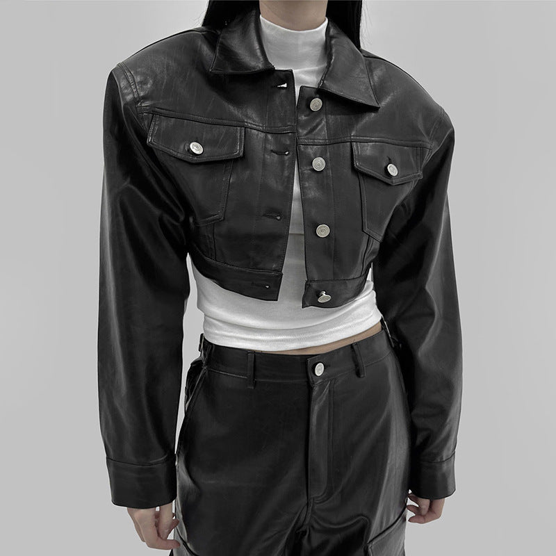 Black Long Sleeve Autumn Hot Girl All-matching Biker's Leather Jacket Women
