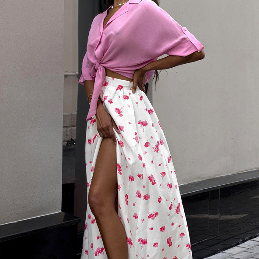 Split Floral Skirt Fashionable High Waist For Women's