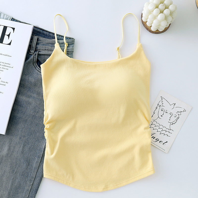 Pure Color Casual Versatile Sling Pleated With Chest Pad Vest