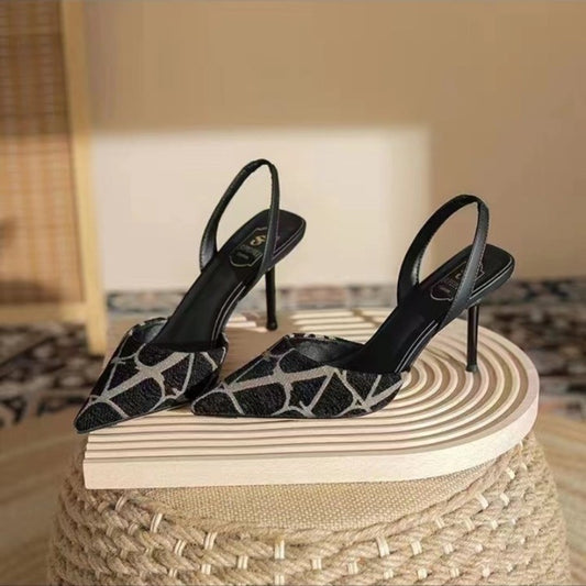Single Layer Shoes Elegant Classic Style Woven Chunky Heel High Heels For Women's