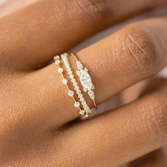 Dainty Gold & Gemstone Stacking Ring Sets | Multi-Band Layering Rings Gold Ring Fashion Ladies Three-piece Set