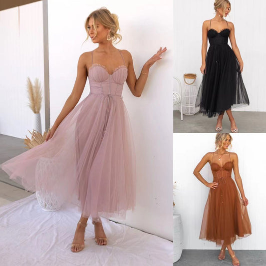 Temperament Camisole Mesh Party Evening Dress For Women's