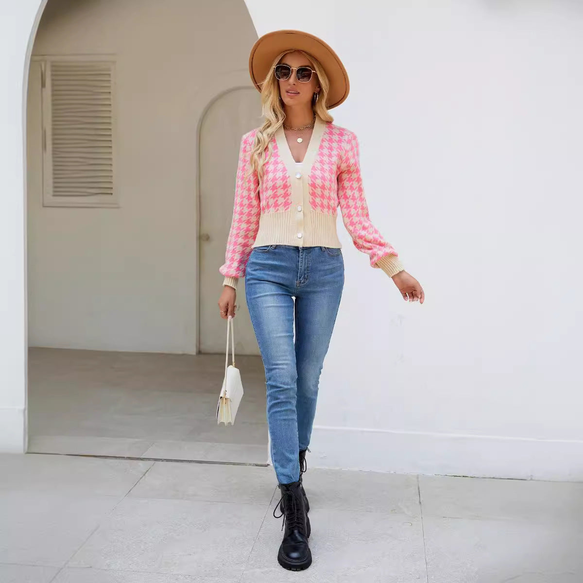 Jacquard Loose-fitting Lantern Sleeve Knitted Sweater