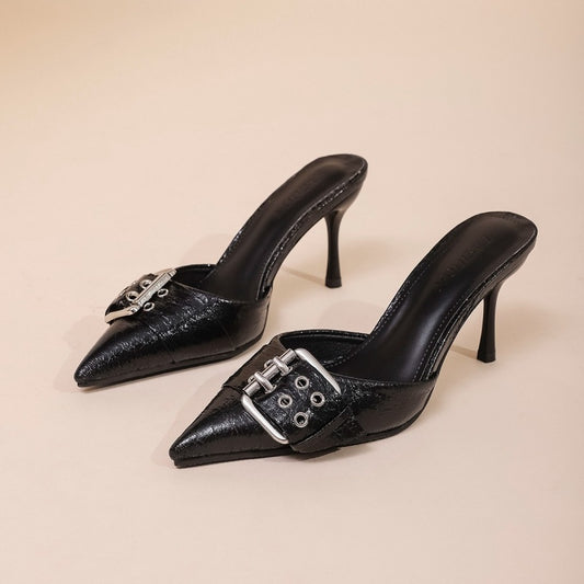 Buckle Decoration Pointed Strap High Heels For Women's