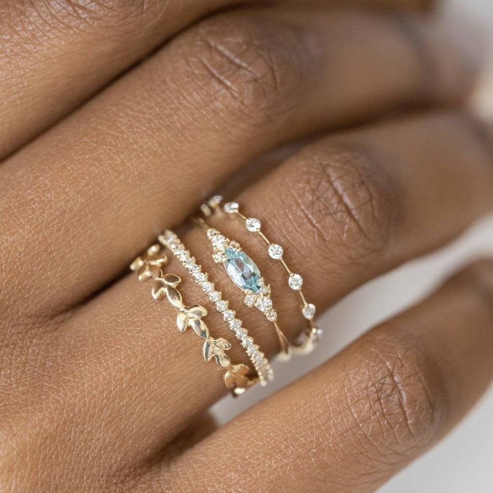 Dainty Gold & Gemstone Stacking Ring Sets | Multi-Band Layering Rings Gold Ring Fashion Ladies Three-piece Set