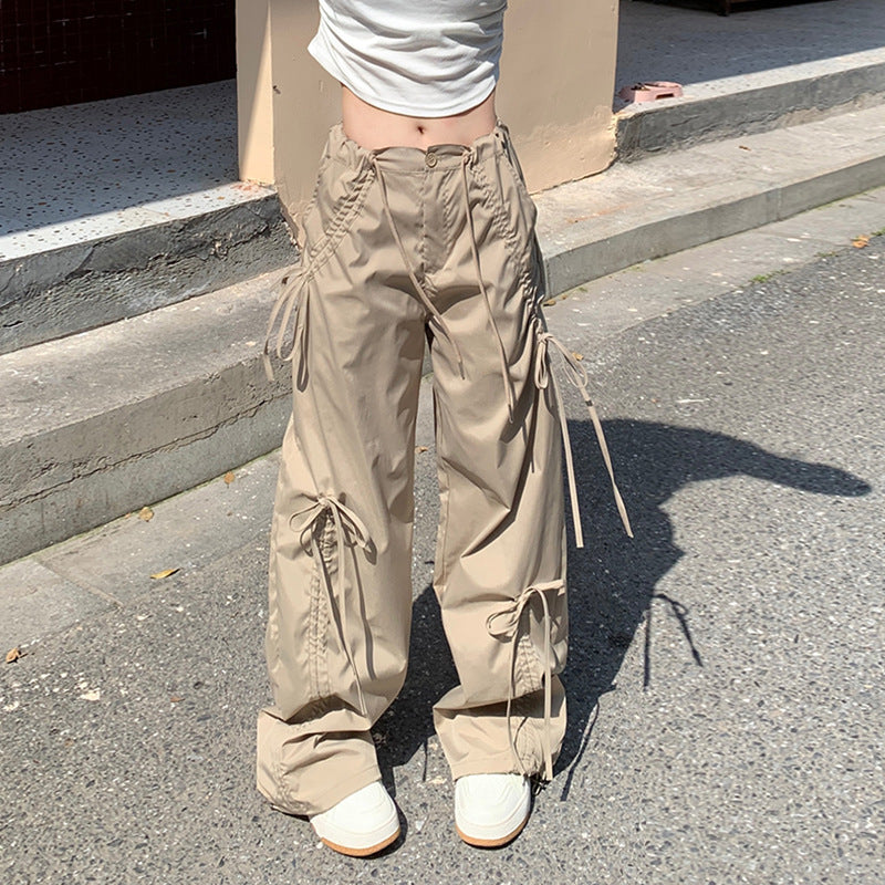 Urban Drawstring Parachute Pants – Streetwear Edge Redefined Loose Straight Wide Leg Mop Pants Women
