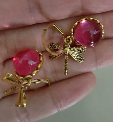 Vintage Inspired Dragonfly Dangle Earrings with Iridescent Cabochons