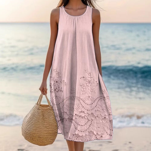 Polyester Short-sleeve One-piece Dress For Women
