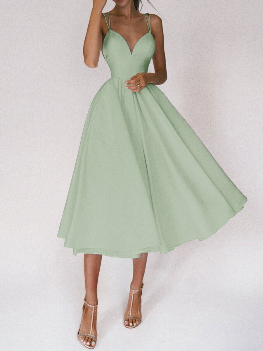 Elegant Sweetheart Neck A-Line Midi Dress Sexy V-neck Suspender Dress Summer Fashion A-Line Long Dresses For Women