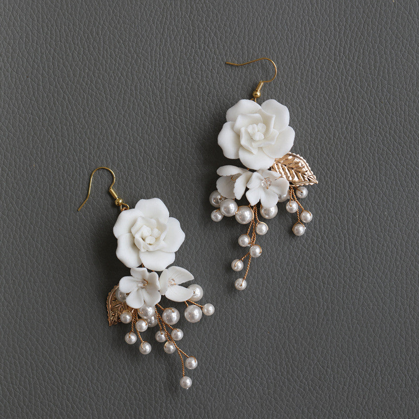 Delicate Porcelain Flower Wedding Hair Accessories Handmade Beaded Ceramic Flower Hair Accessories