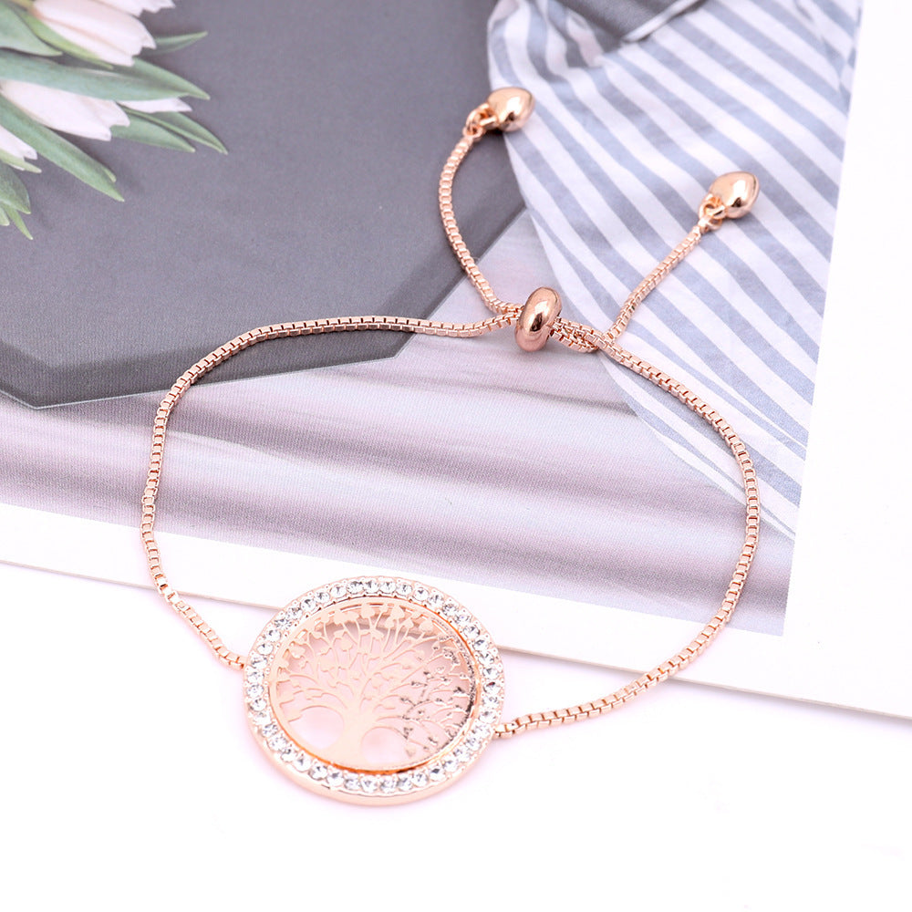 Sparkling Crystal Tree Charm Bracelet New Gold Metal Creativity Lucky Tree Bracelet