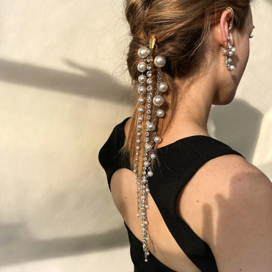 Long Draped Pearl & Rhinestone Hair Chain / Hair Vine Braided Chain Hair Accessories Wholesale Serpentine Accessories