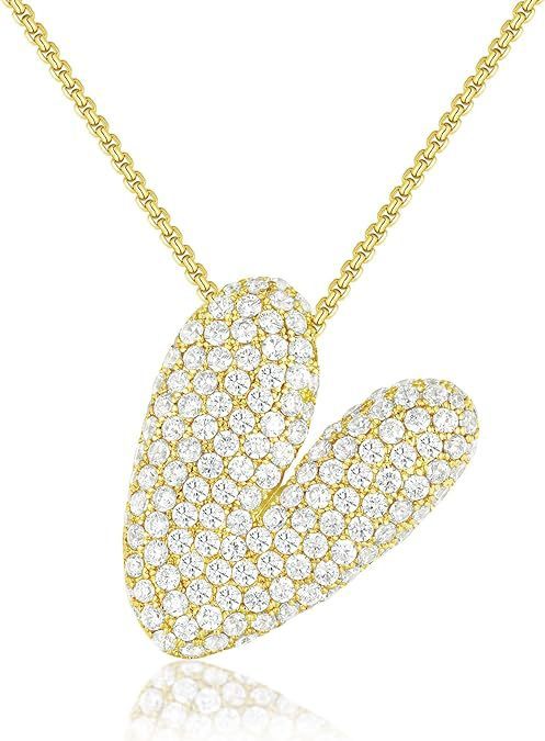 Custom Initial Necklace | Sparkle Alphabet Pendant Brass Zircon Balloon English Letter Necklace