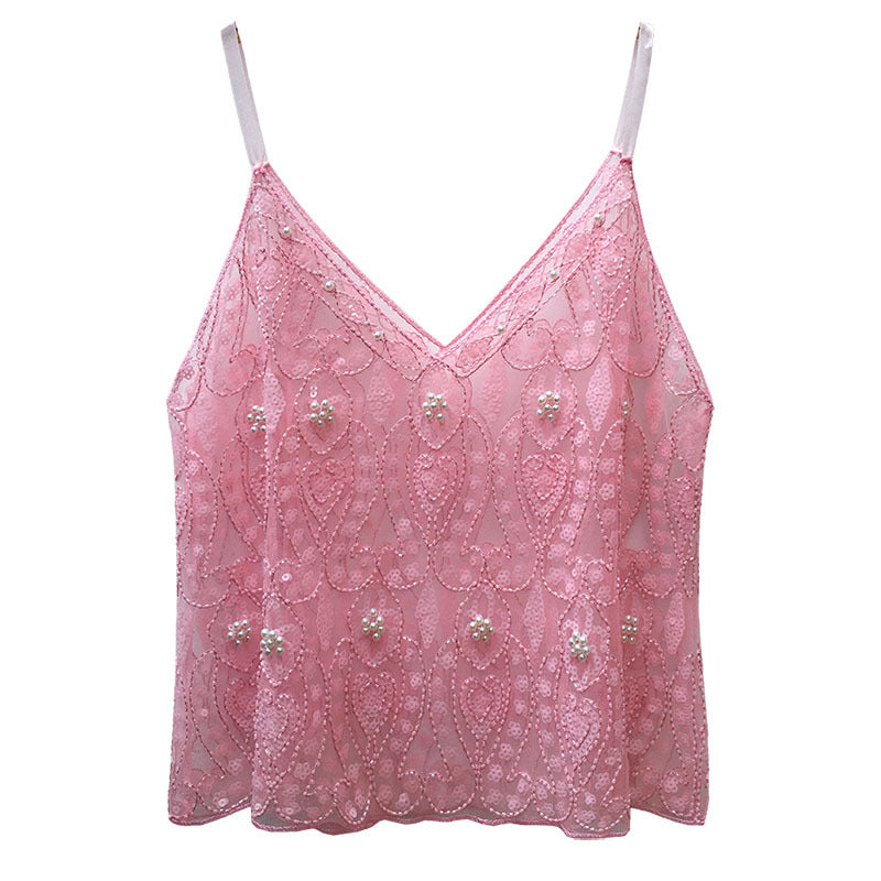 Heavy Embroidery Sequins Vest Shiny Small Sling