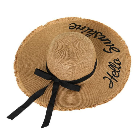 Lace Up Large Brim Straw Hat Beach Caps Women