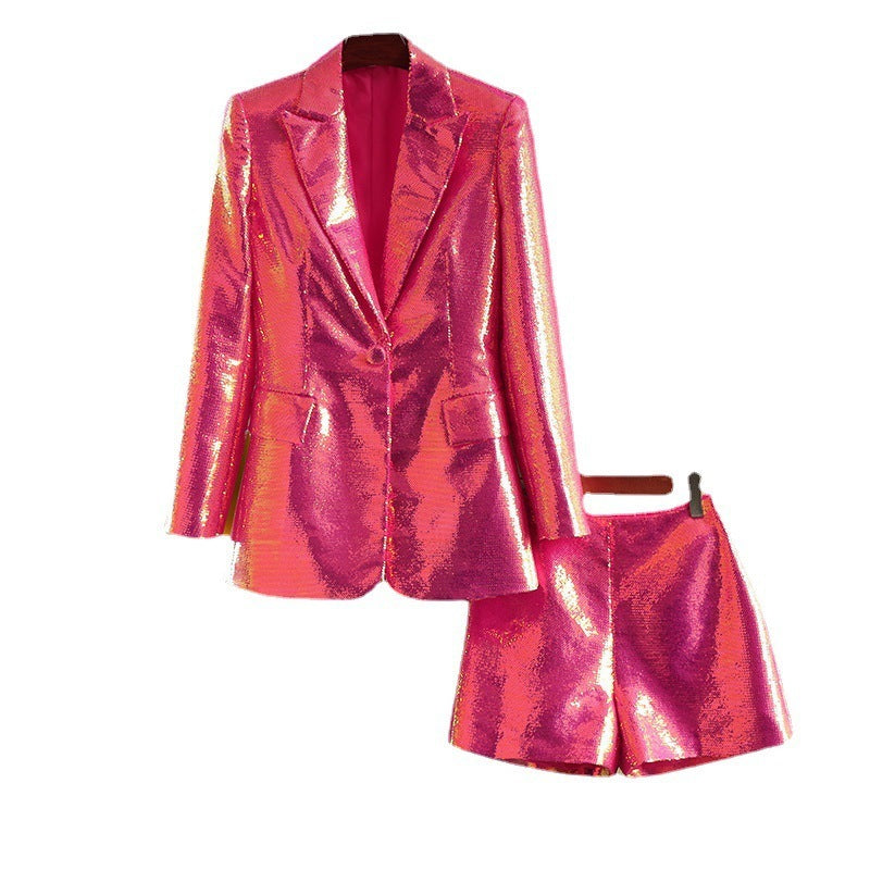 Dazzling Sequin Blazer & Shorts Two-Piece Set Suit Coat Shorts Fashion Suit Two-Piece Suit