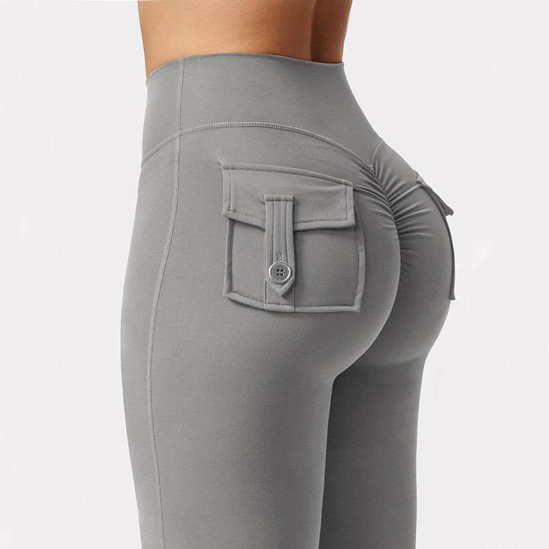SnatchFit Flare Pocket Leggings – Sculpt, Lift, Stride Cargo Pocket Pants Elastic High Waist Fitness Pants