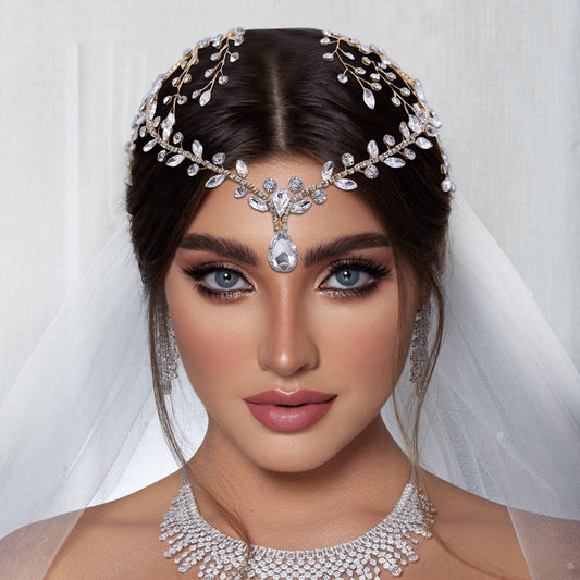 Luxury Crystal Bridal Forehead Headpiece Bridal Tiara Rhinestone Wedding Hair Accessories