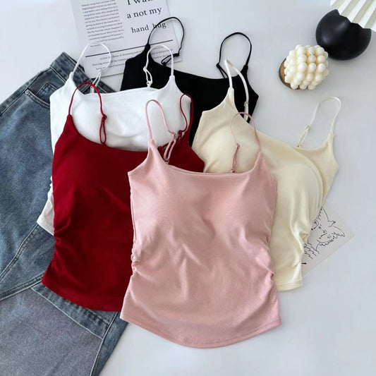 Pure Color Casual Versatile Sling Pleated With Chest Pad Vest