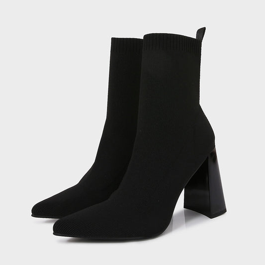 Geometric High Heel Chunky Heel Retro Ankle Boots Elastic Socks Boots Women