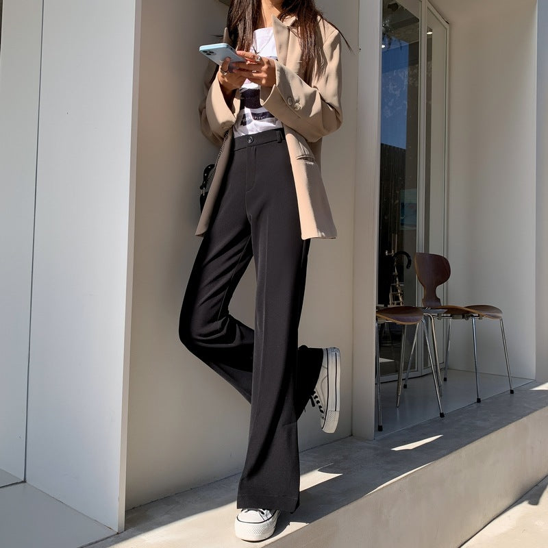 Elegant Fashion Slim Fit Flare Leg Pants Women Summer Thin Retro High Waist Drape Straight Mopping Pants Loose Casual Suit Pants