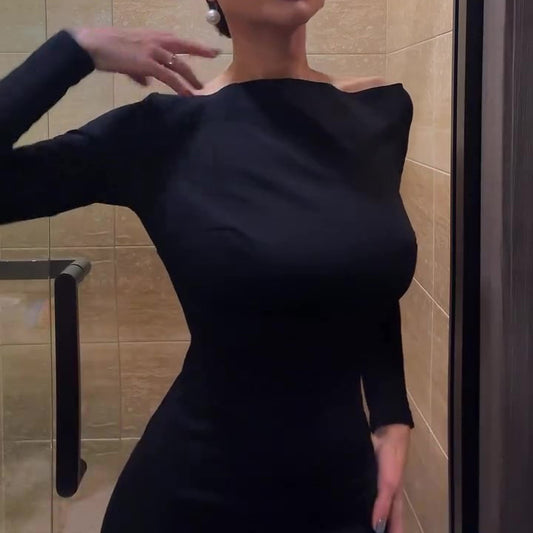 Black Backless Long Sleeve Maxi Dress