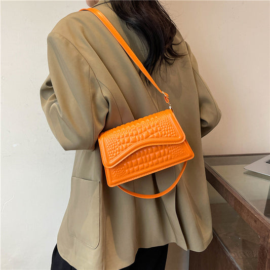 Croc-Embossed Mini Handbag – Bold Colors, Big Style Pattern Shoulder Commuter Western Style Messenger Bag