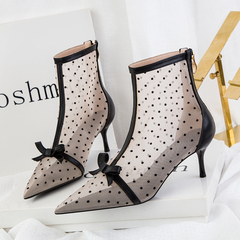 Sweet Slimming See-through Polka Dot Mesh Hollow-out High Heels For Women's