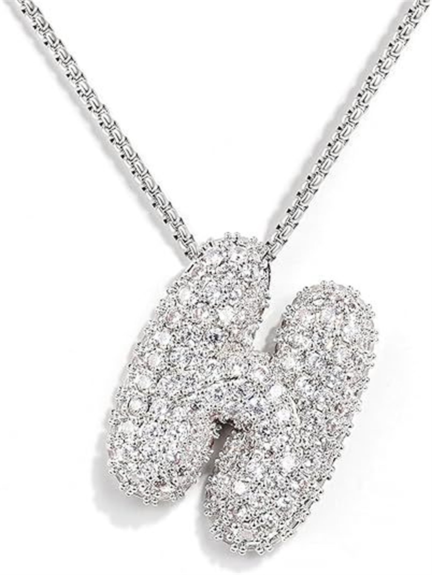 Custom Initial Necklace | Sparkle Alphabet Pendant Brass Zircon Balloon English Letter Necklace