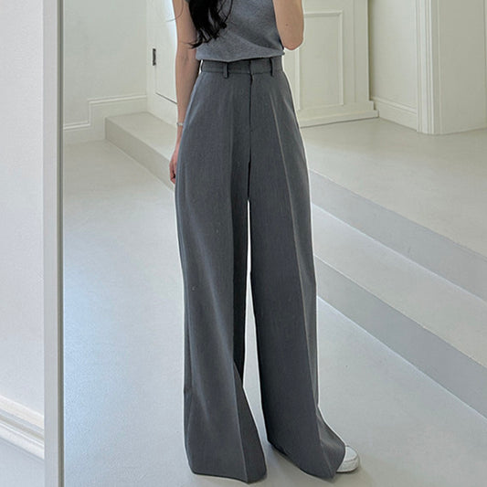 High-Waisted Elegant Wide-Leg Trousers – Office Chic Meets Minimalist Comfort Hanging Wide Leg Mopping Pants Casual Pants Women