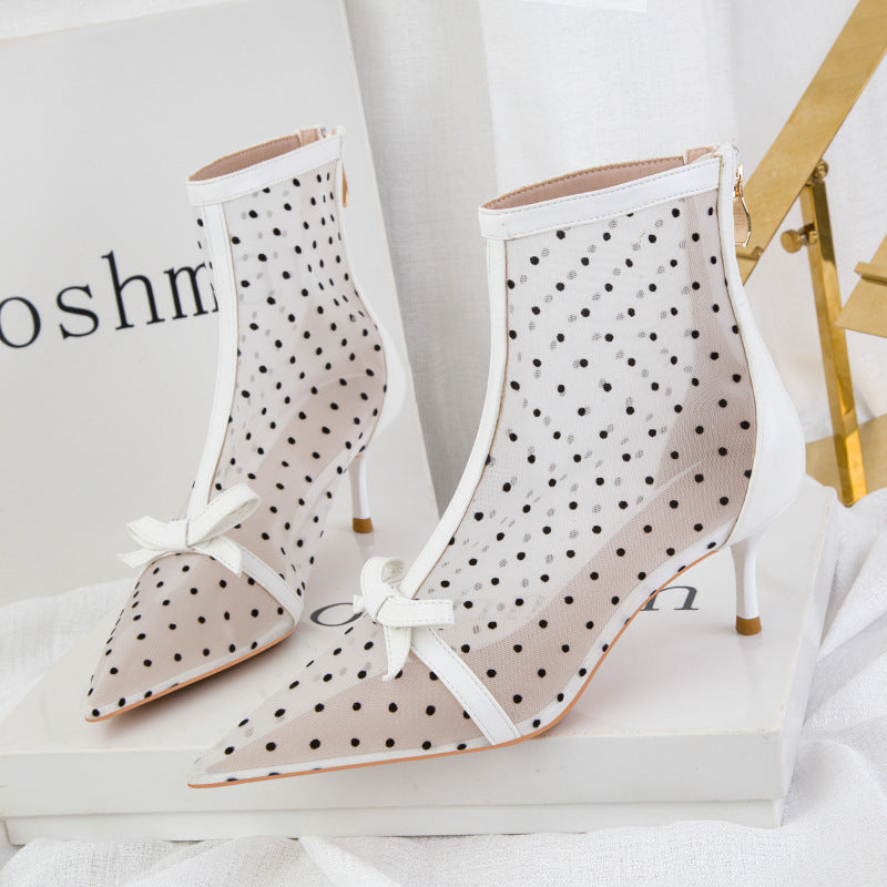 Sweet Slimming See-through Polka Dot Mesh Hollow-out High Heels For Women's