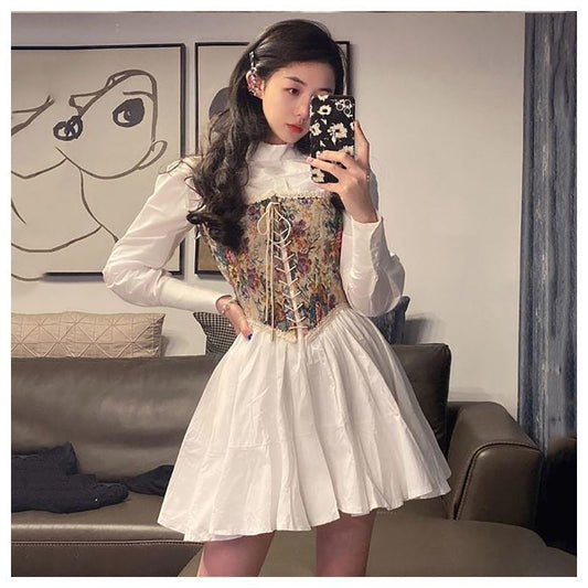 Women's French Vintage Camisole Floral Lace-up Tube Top