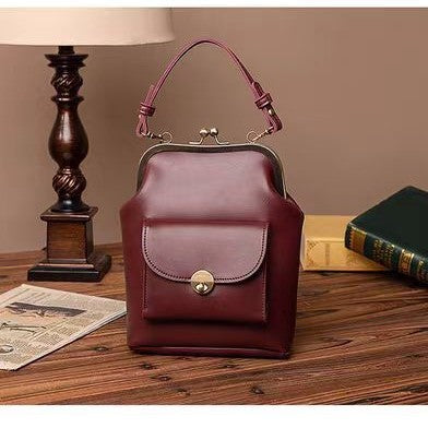Vintage Inspired Frame Handbag with Front Pocket & Top Handle