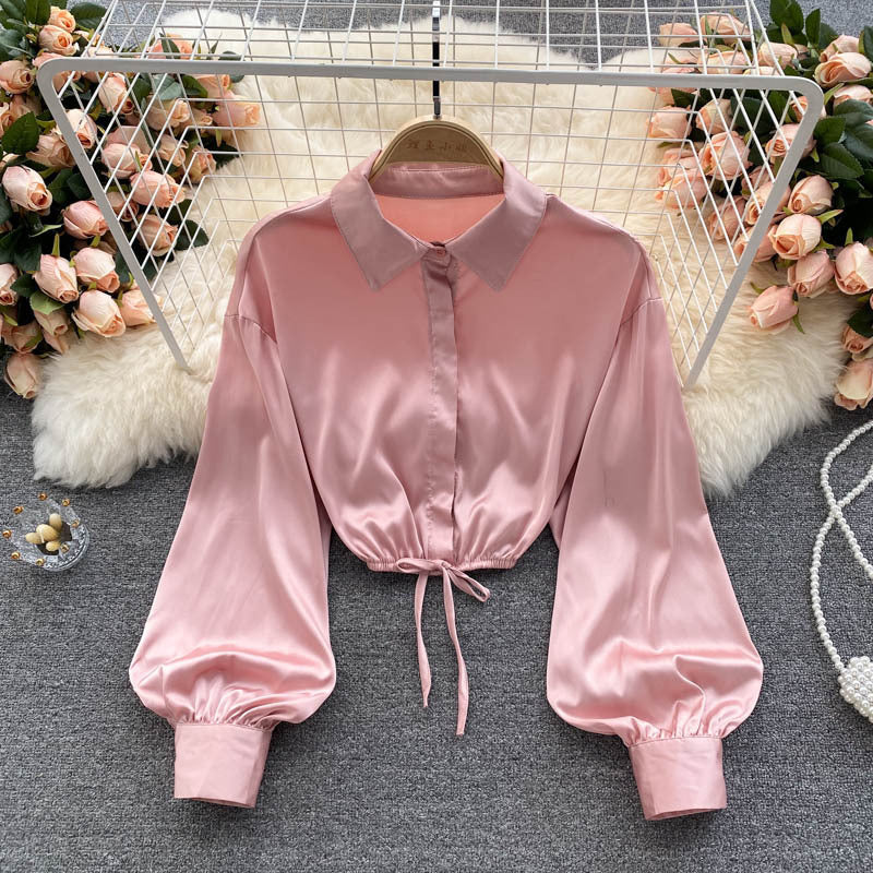 Lightly Cooked Style Women's Satin Texture Slim Crop Top