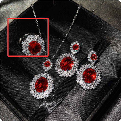Elegant Evening Wear Set with Large Faceted Crystal & Sparkling Halo Luxury Premium Three-piece Inlaid Ring Bracelet