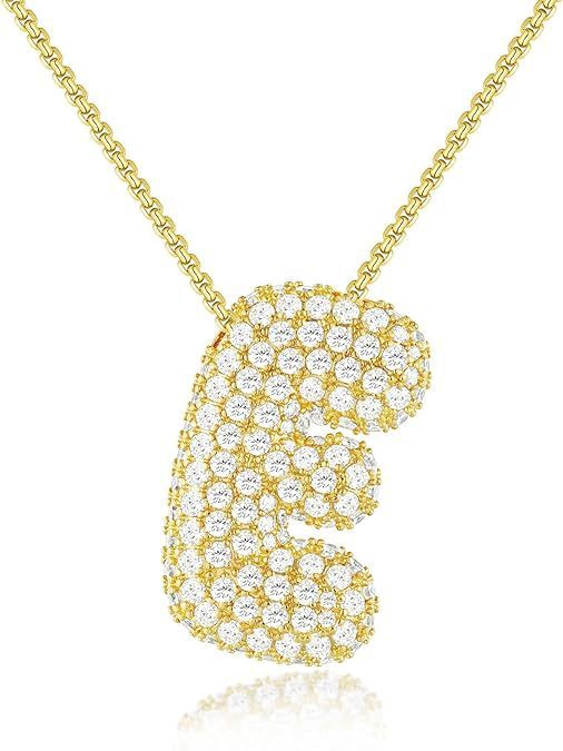 Custom Initial Necklace | Sparkle Alphabet Pendant Brass Zircon Balloon English Letter Necklace