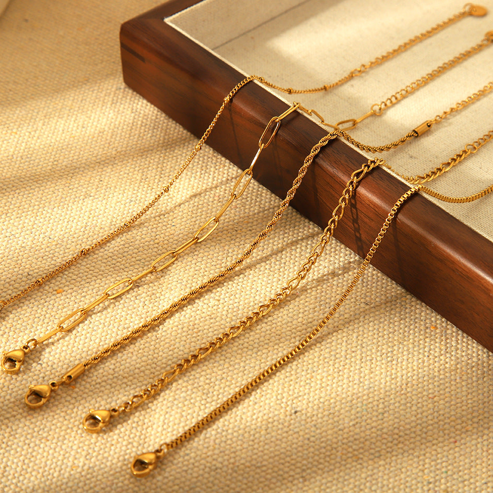 Stainless Steel 18K Gold Plating Hemp Flowers Chain Figaro Chain Bracelet For Women