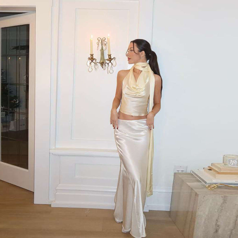 Elegant Lace-up Halter Vest High Waist Suit