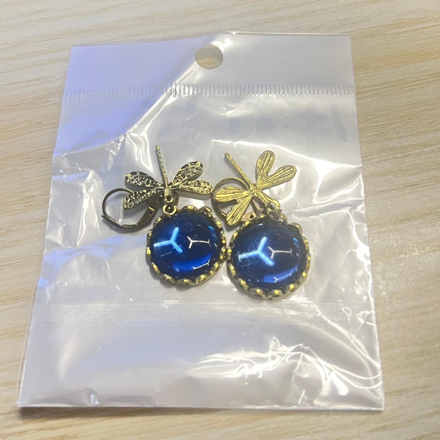 Vintage Inspired Dragonfly Dangle Earrings with Iridescent Cabochons