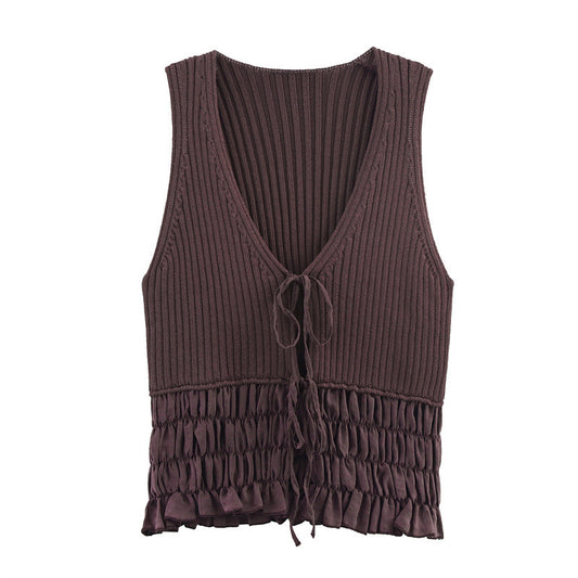 Summer Women's European And American Style Fashionable Simple Ruffled Knitted Top